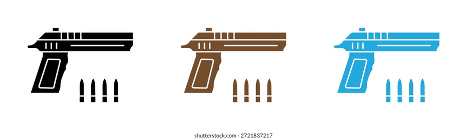 Gun Icon. Weapon Vector. Handguns with bullets. Pistol Gun Icon Vector silhouette Illustration isolated on white background.