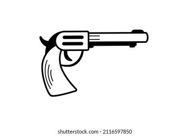 Gun icon in western style. Vector illustration of a revolver doodle element isolated on white.