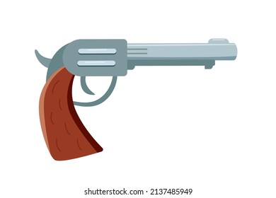 Gun icon in western style. Vector illustration of a revolver doodle element isolated on white.