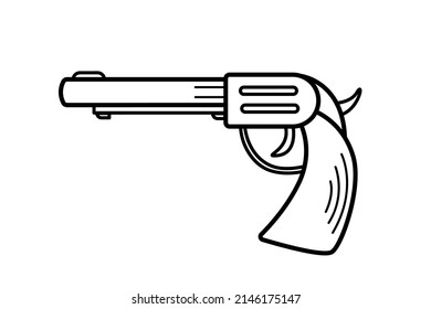 Gun icon in western style. Vector illustration of a revolver doodle element isolated on white.