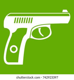 Gun icon white isolated on green background. Vector illustration