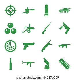 Gun icons set. set of 16 gun filled icons such as radar, glue pen, canon ball, cannon, bullet, ammo, tank