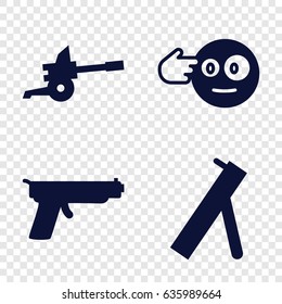 Gun icons set. set of 4 gun filled icons such as head bang emot, cannon