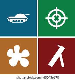 Gun icons set. set of 4 gun filled icons such as cannon, tank, sniper target