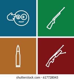 Gun icons set. set of 4 gun outline icons such as bullet