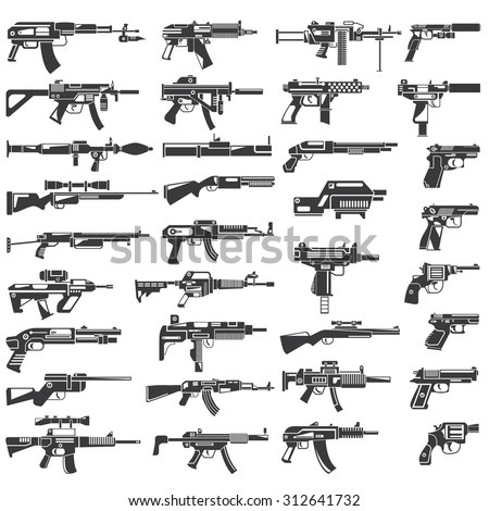 gun icons set, machine gun, rifle, weapon vector