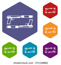 Gun icons set rhombus in different colors isolated on white background
