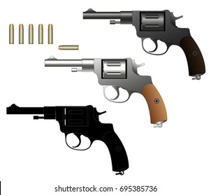 Gun, isolated on white background. Color vector illustration. Silhouette