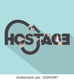 Gun And Knife In Hands With Hostage Typography Design Vector Illustration