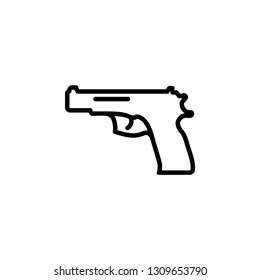 Gun Line Icon In Flat Style Vector For App, UI, Websites. Black Pistol Icon Vector Illustration.