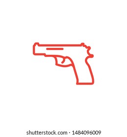 Gun Line Red Icon On White Background. Red Flat Style Vector Illustration.