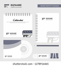 Gun Logo, Calendar Template, CD Cover, Diary and USB Brand Stationary Package Design Vector Template