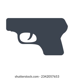 Gun or machine pistol silhouette vector illustration. Cartoon drawing of firearm or explosive weapon for games isolated on white background. Weapons, military concept