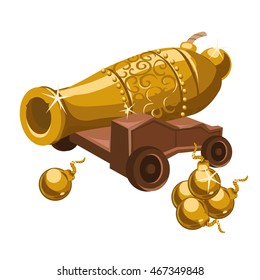 A gun made of gold with cannonballs. Vector.

