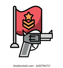 gun military force with flag vector illustration design