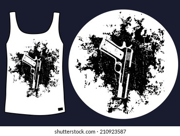 gun on the grunge background t-shirt design