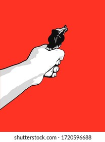 Gun on hand vector graphic digital illustration with red background.