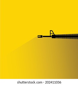 gun on yellow background, shadow and flat theme