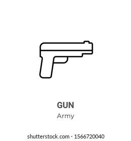 Gun outline vector icon. Thin line black gun icon, flat vector simple element illustration from editable army concept isolated on white background