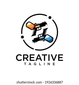 Gun and paint logo design vector template