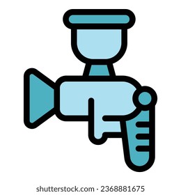Vector de contorno de icono del pintor de armas. Pulverización de coches. Color plano de reparación del pintador