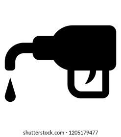 
A gun with pipe and drop in front symbolising fuel nozzle icon
