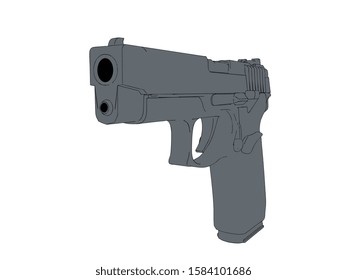 Gun pistol. 3d Vector outline illustration.