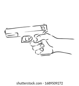 Pistola de pistón en la mano, ilustración de esbozo vectorial 
