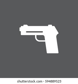 Gun, pistol, handgun icon vector, filled flat sign, solid white pictogram. Firearm symbol, logo illustration. Pixel perfect
