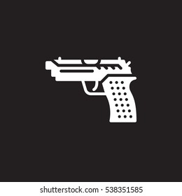 Gun, pistol icon vector, filled flat sign, solid pictogram isolated on black. Symbol, logo illustration