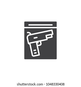 Gun in plastic packet vector icon. filled flat sign for mobile concept and web design. Evidence simple solid icon. Symbol, logo illustration. Pixel perfect vector graphics