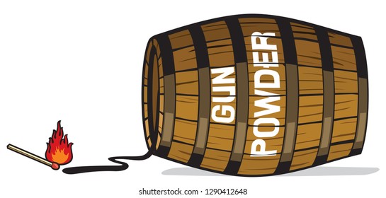 gun powder barrel illustration and burning match stick