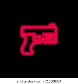 Gun red glowing neon ui ux icon. Glowing sign logo vector