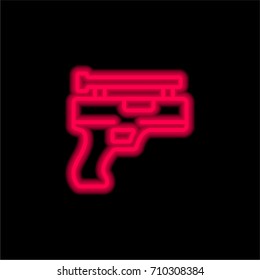 Gun red glowing neon ui ux icon. Glowing sign logo vector