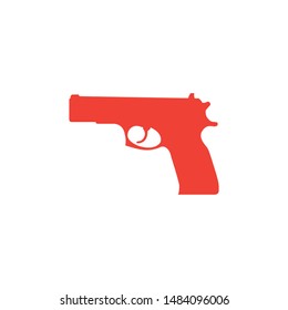 Gun Red Icon On White Background. Red Flat Style Vector Illustration.