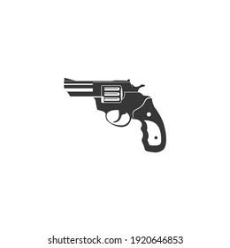 Gun Revolver, Handgun, Shooter Pistol Vector Icon Logo Design