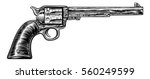 Gun revolver handgun six shooter pistol drawing in a vintage retro woodcut etched or engraved style