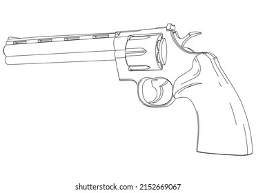 Gun Revolver Handgun Six Shooter Pistol Isolated On White Background. Risk In Conflict Situation. Police And Military Weapon.