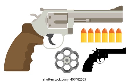 Gun, revolver, icon, flat, vector, illustration