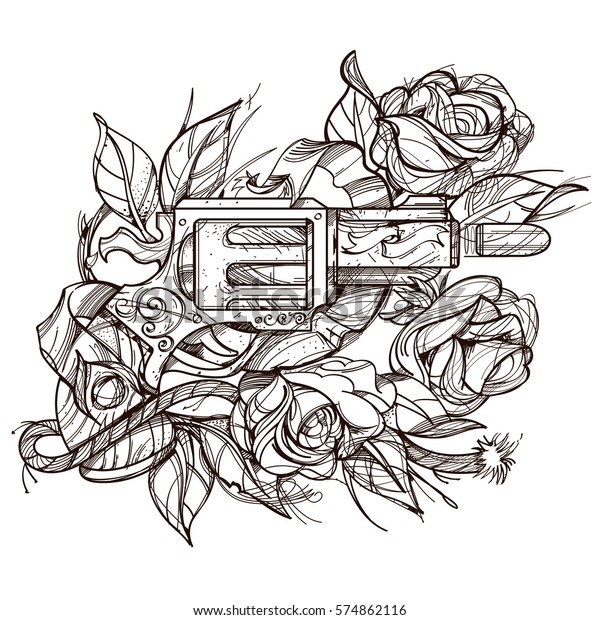 Download Gun Rose Contour Illustration Tattoo Design Stock Vector ...