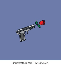 Gun with rose flower in barrel vector illustration for Conscientious Objector Day on May 15. Peace and pacifism symbol.