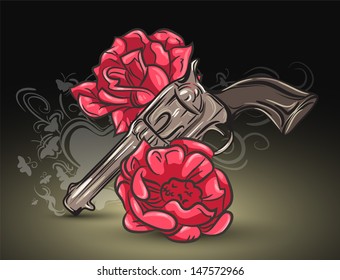 Gun and roses