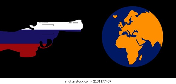 arma con los colores de la bandera rusa dirigida contra el mundo, concepto de guerra ilustración vectorial