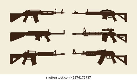gun set of silhouettes of various weapons