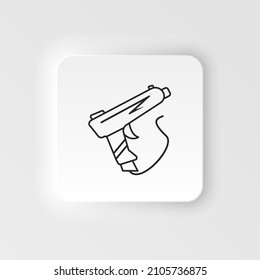 Icono vectorial de estilo neumórfico de arcada, pistola, tiro, juego, retro. Estilo de neutralismo. Icono del vector de estilo neumórfico de la galería de tiro de arma. Estilo de neumorfismo sobre fondo blanco.