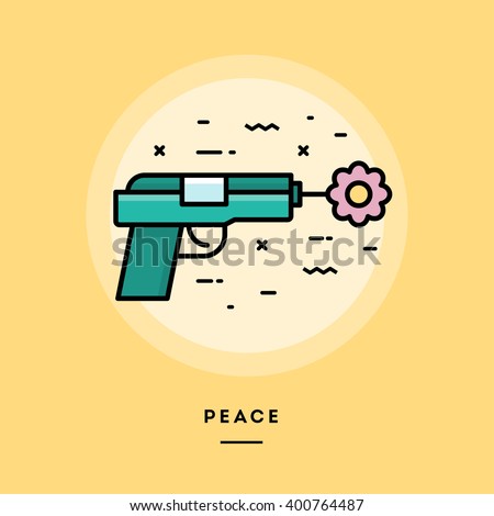 Gun shooting flower, flat design thin line banner, usage for e-mail newsletters, web banners, headers, blog posts, print and more