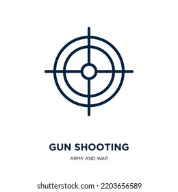 Gun Shooting Icon From Army And War Collection. Thin Linear Gun Shooting, Gun, Man Outline Icon Isolated On White Background. Line Vector Gun Shooting Sign, Symbol For Web And Mobile