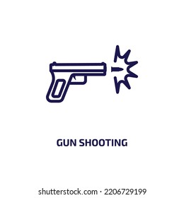 Gun Shooting Icon From Army And War Collection. Thin Linear Gun Shooting, Gun, Weapon Outline Icon Isolated On White Background. Line Vector Gun Shooting Sign, Symbol For Web And Mobile