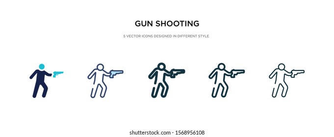 Gun Shooting Icon In Different Style Vector Illustration. Two Colored And Black Gun Shooting Vector Icons Designed In Filled, Outline, Line And Stroke Style Can Be Used For Web, Mobile, Ui