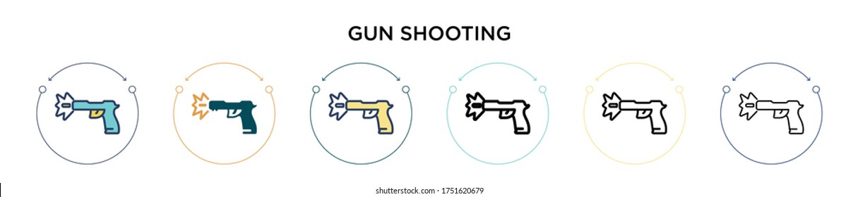 Gun Shooting Icon In Filled, Thin Line, Outline And Stroke Style. Vector Illustration Of Two Colored And Black Gun Shooting Vector Icons Designs Can Be Used For Mobile, Ui, Web